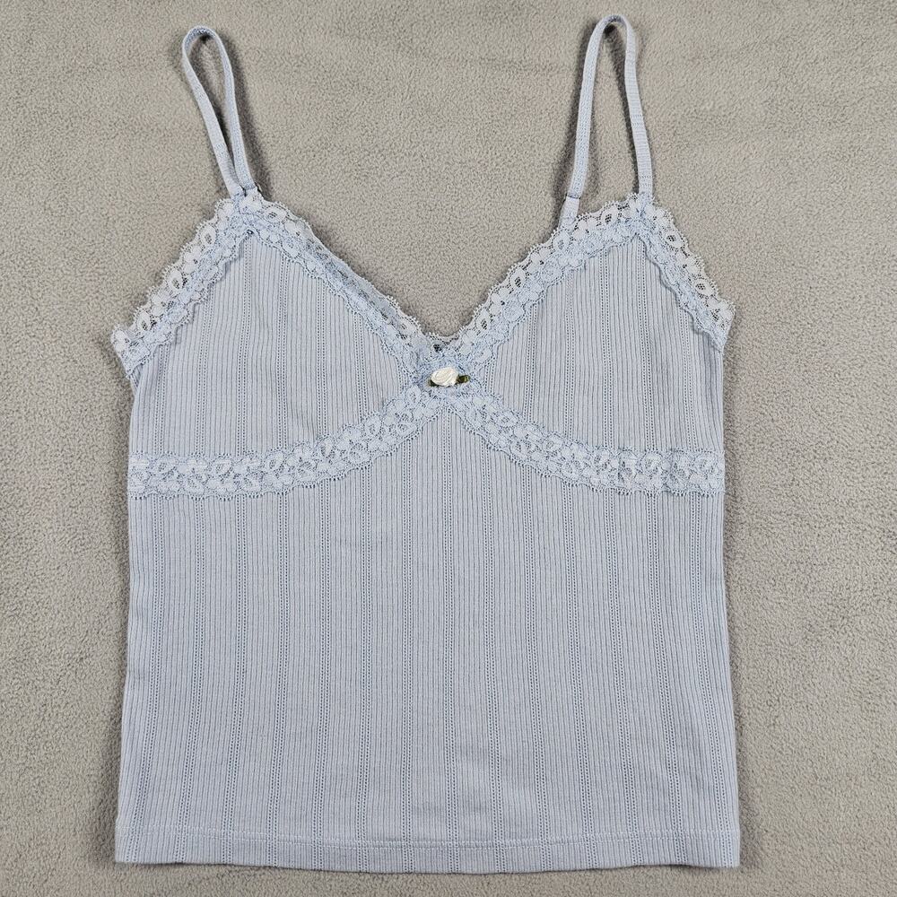Aeropostale Babydoll Tank Top Women XS Blue Lace Ribbed Dainty Feminine Coquette